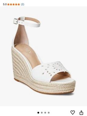 Ralph Lauren White Laser-Cut Espadrille Wedge Sandals